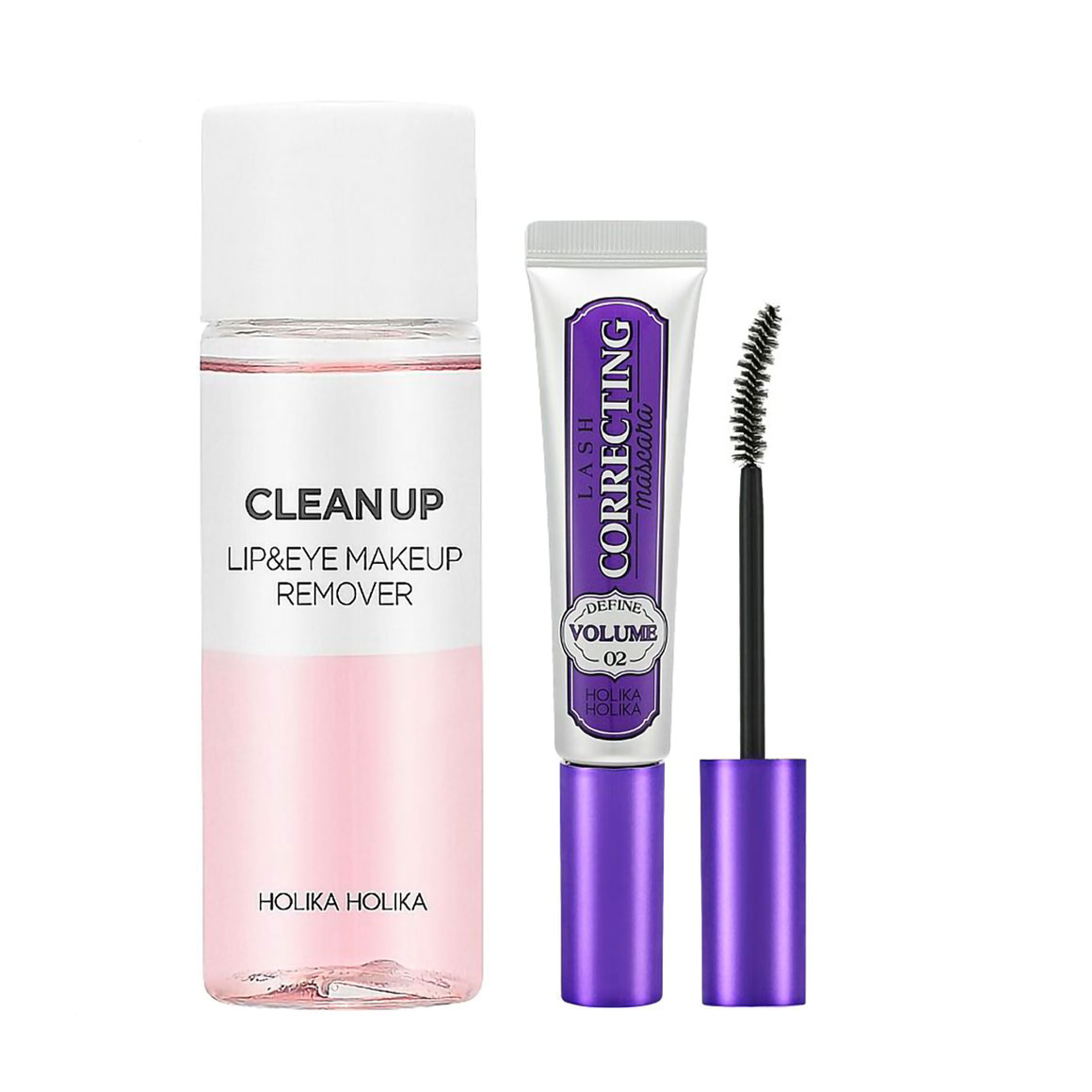 Уцінка! Набір Holika Holika (туш для вій Lash Correcting Mascara 02, 9 мл + засіб для зняття макіяжу Clean Up Lip &amp; Eye Makeup Remover, 30 мл)